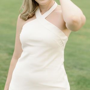 Aidan Mattox Halter Bias Midi Dress in White size 6